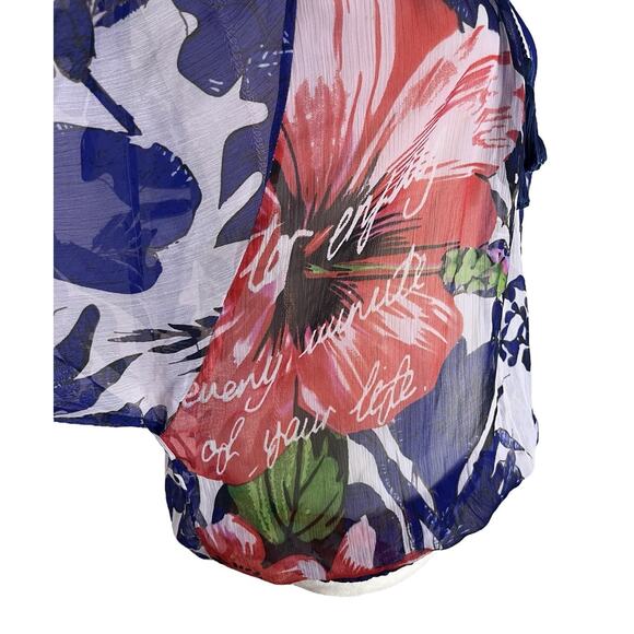 Desigual Off-Shoulder Tassel Tie Front Peasant Blouse Sheer Floral Size Medium - Picture 7 of 9